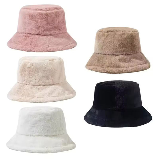 Women Warmer Thick Hat Autumn Winter Bucket Hat Cool Panama Lady Lamb Wool Outdoor Solid Color Fisherman Sunscreen Cap Unisex